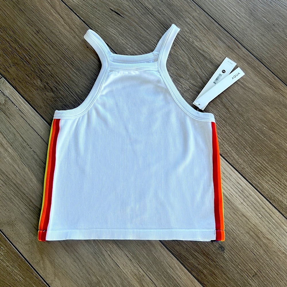 AQUA Bloomingdales Rainbow Side Stripe Ribbed Tank O/S